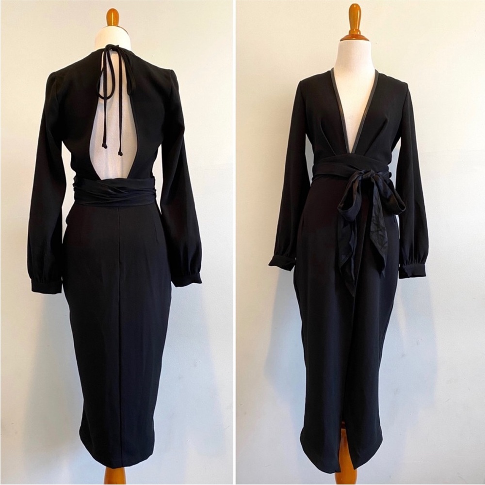 Bec & Bridge V Neck Open Back Midi Dress Black 2